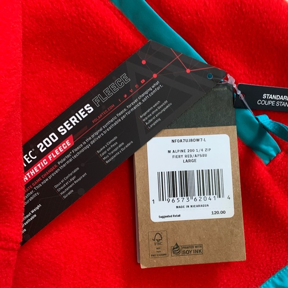 NWT The North Face M Alpine Polartec 200 ¼ Zip Fleece Pullover Fiery Red Large - Picture 9 of 14
